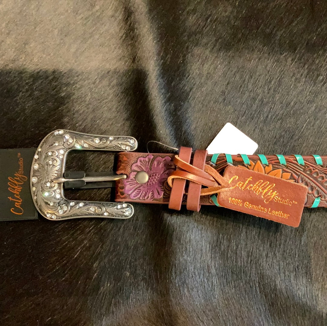 Multi-Color Floral Tooled Belt