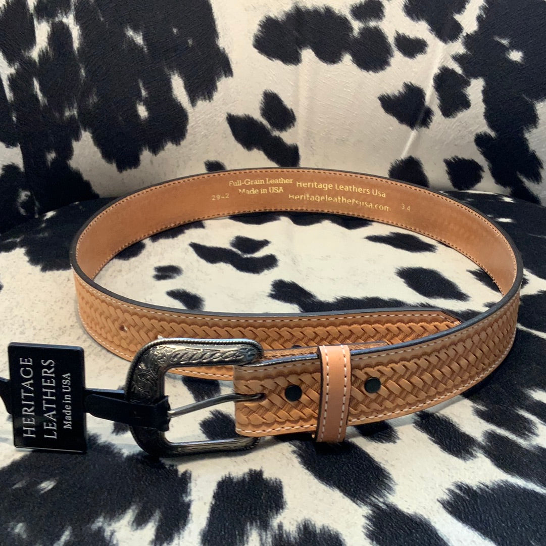 Tooled Basket Weave Mens Belt