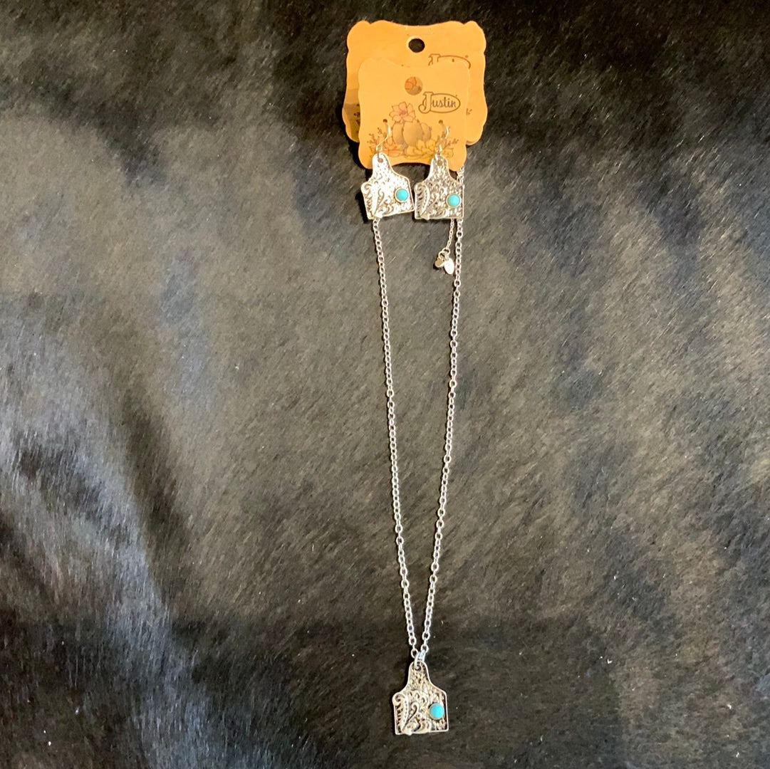 Cow Tag Earrings With Turquoise