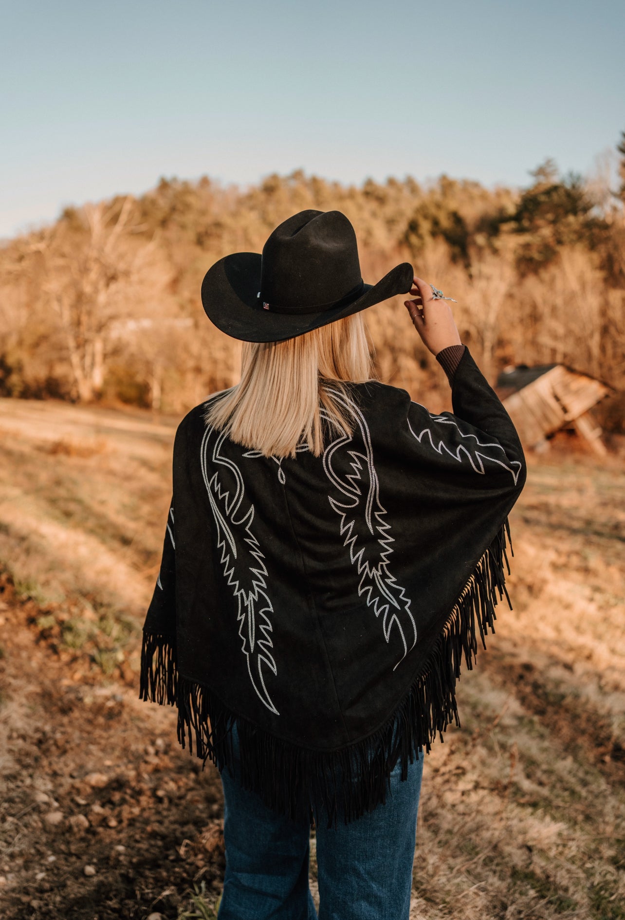 Syeda L&B Black Stitched Cape