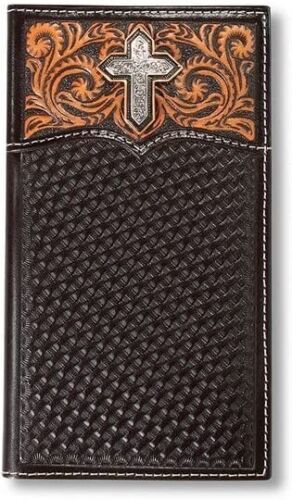 Ariat Basket Weave Cross Brown Leather Rodeo Wallet