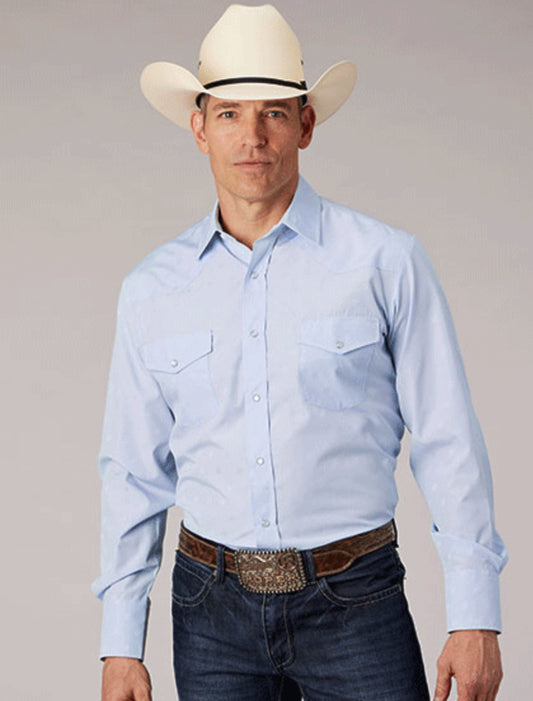 Men’s Tone On Tone Light Blue Snap Up Shirt