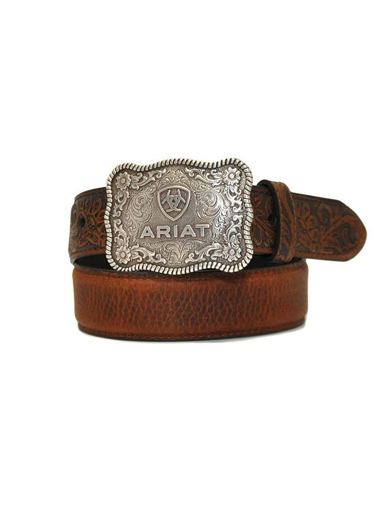 Ariat Boys Shield Logo Distressed Hand Tooled Leather Belt