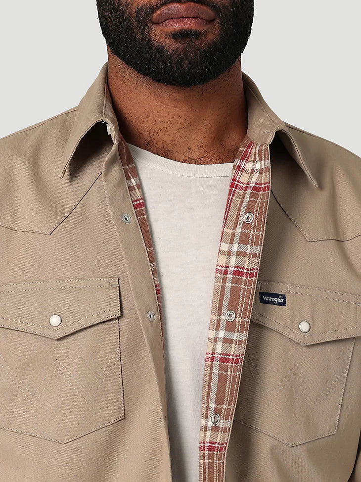 Wrangler Long Sleeve Flannel Lined Work Shirt in Dune