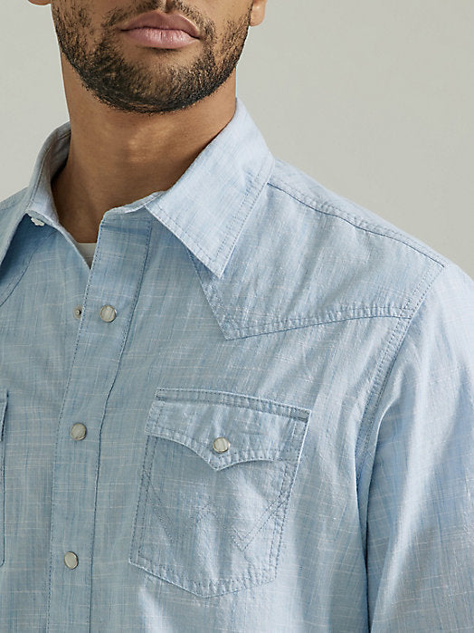 Wrangler Retro Blue Weave Men's Snap Up