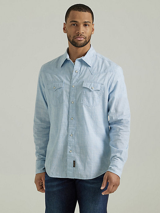 Wrangler Retro Blue Weave Men's Snap Up