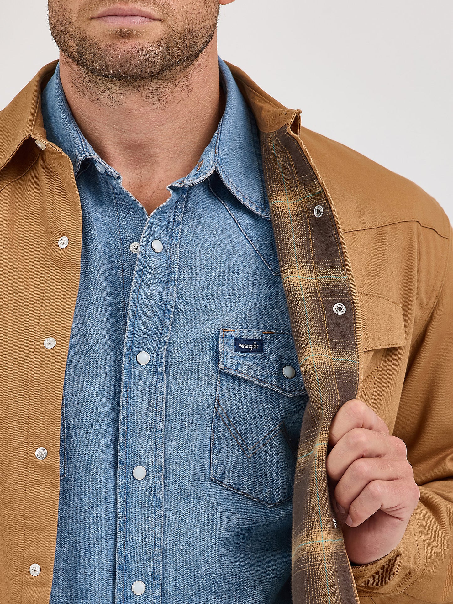 Wrangler Flannel Lined Tan Men's Snap Up