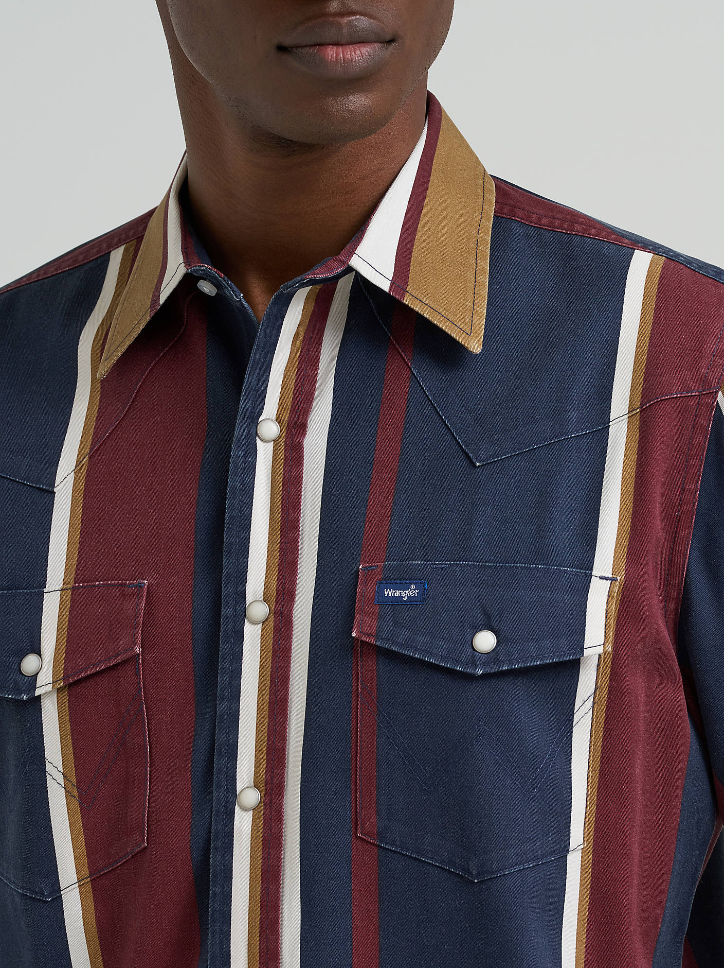 Wrangler Brushpopper Navy Maroon Snap Up