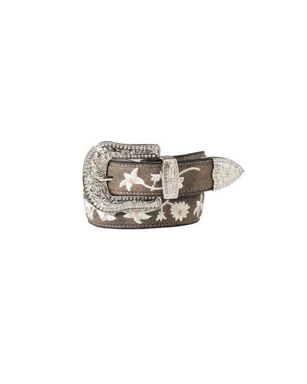 Angel Ranch Girl's Embroidered Flower Gray Belt