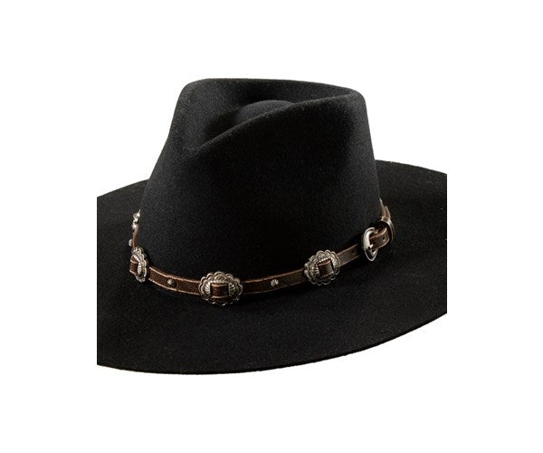 Scalloped Conchos Nail Head Hatband Brown