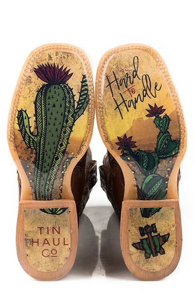 Tin Haul Ladies Cactooled Hard To Handle Sole Cowboy Boots Square Toe