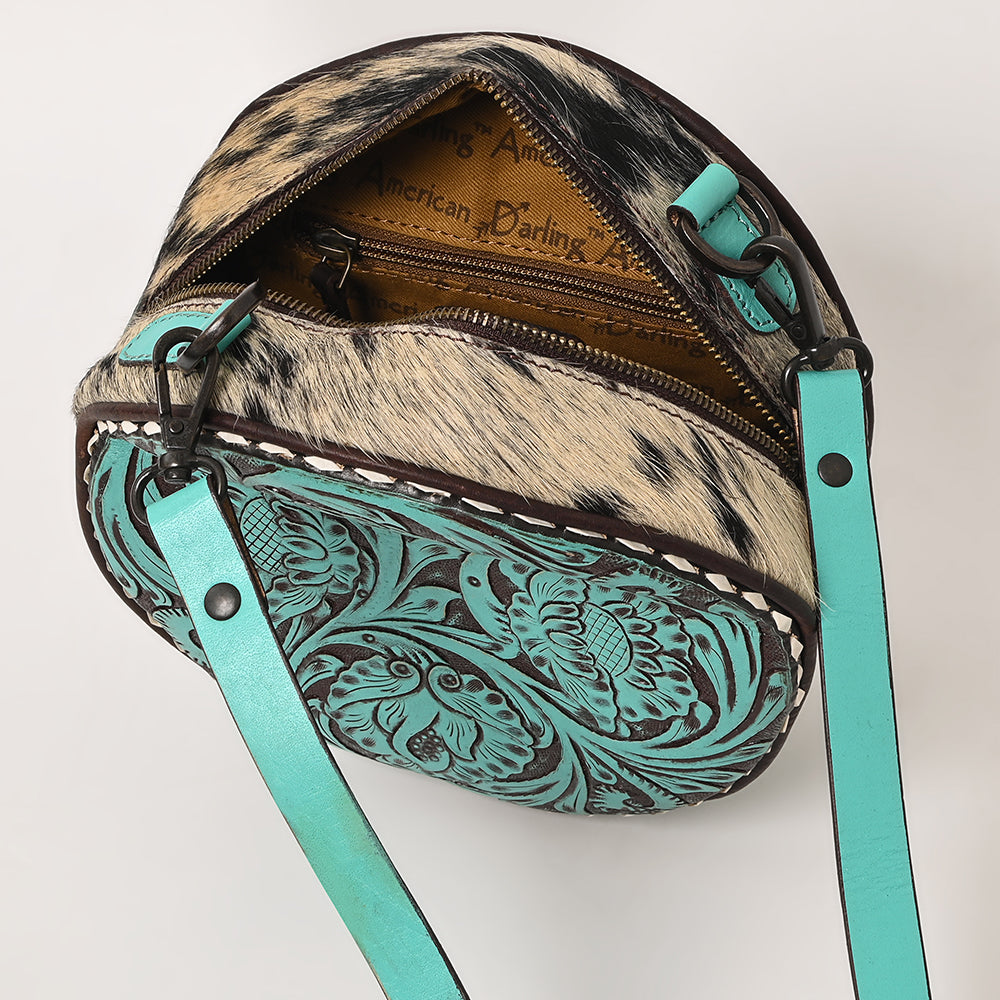 Round Up Tooled Handbag Cowhide Turquoise