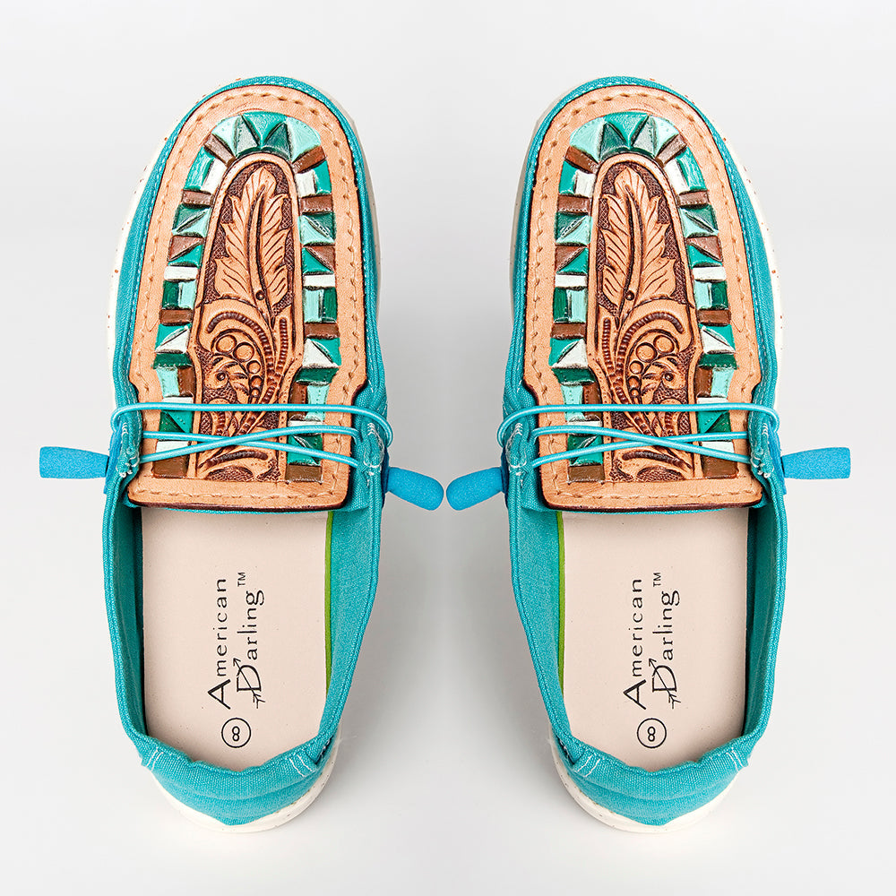 Hey Tooled Moccasin Tan/Turquoise