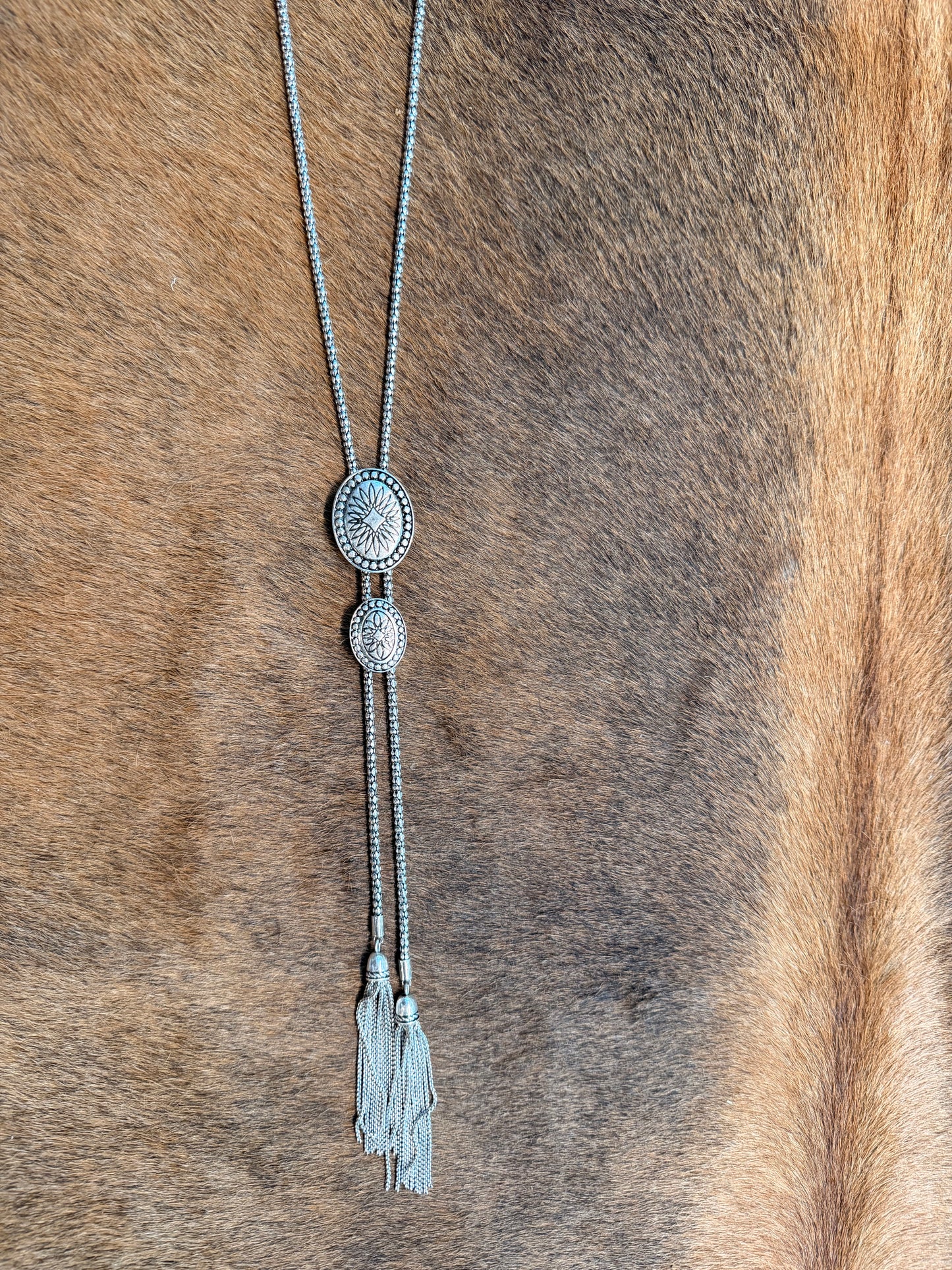 Lainey Wilson Silver Tone Long Tassel Bolo Necklace