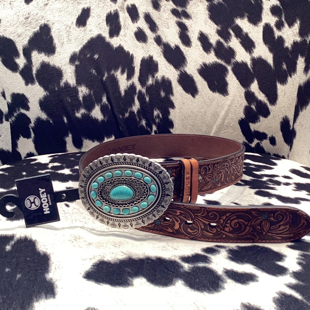 Tooled belt With Conch Buckle