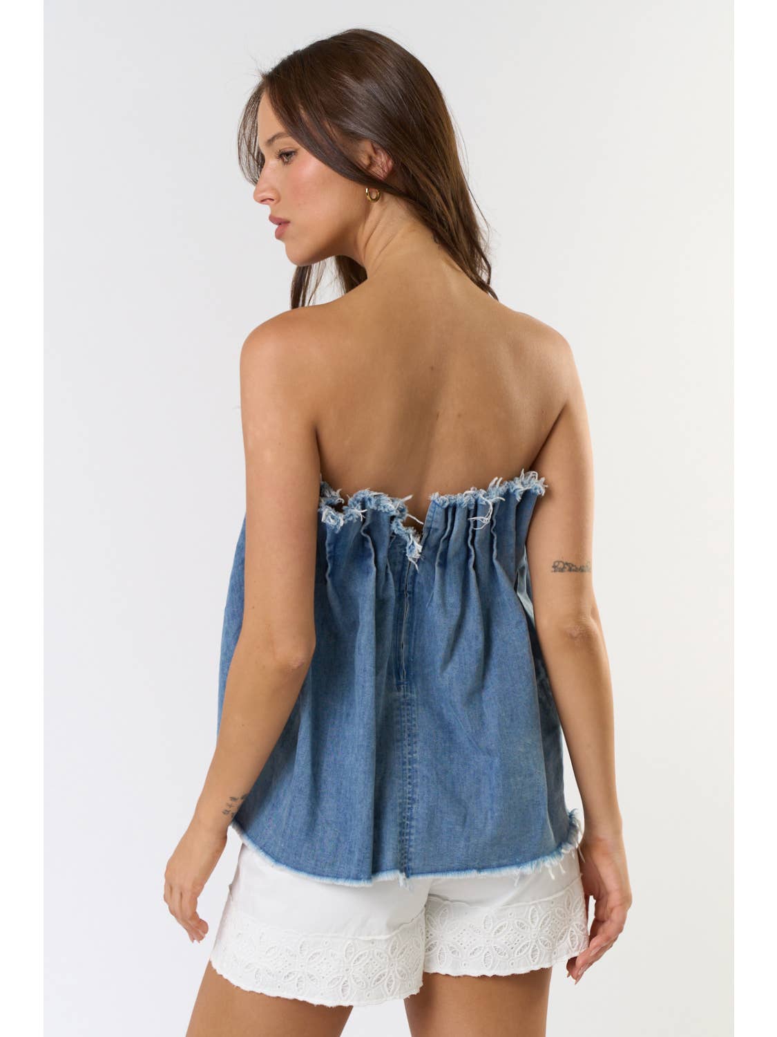 Pintuck Pleated Denim Top