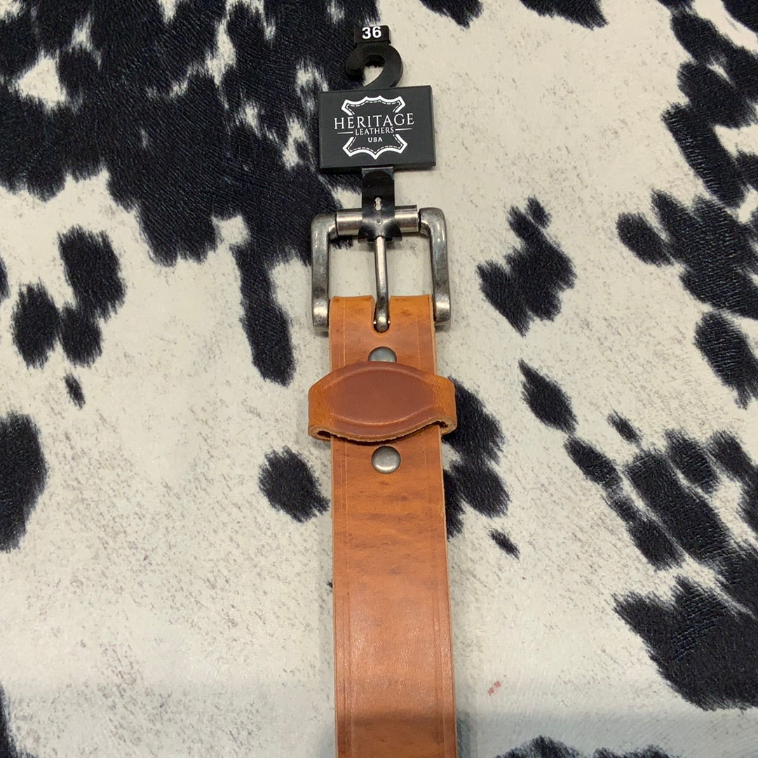 Stamped Brown Mens Belt Heritage Leather