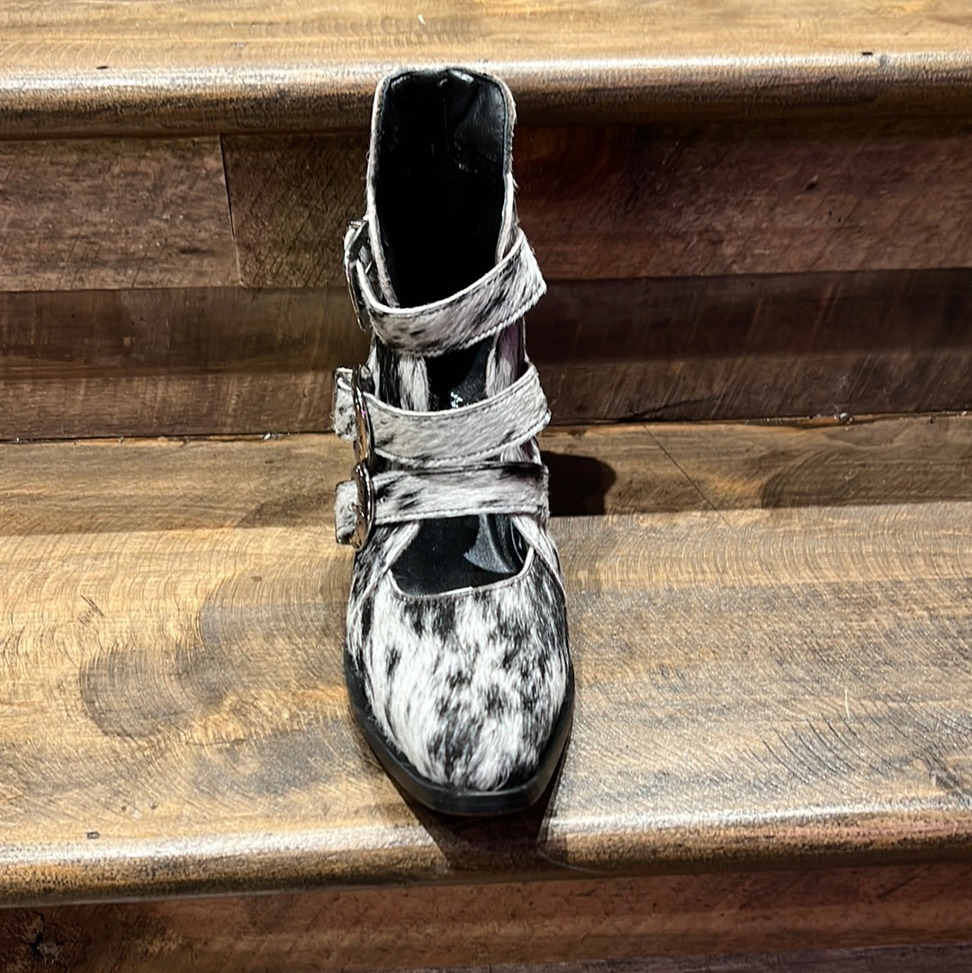 Buckle up cowhide booties agave sky