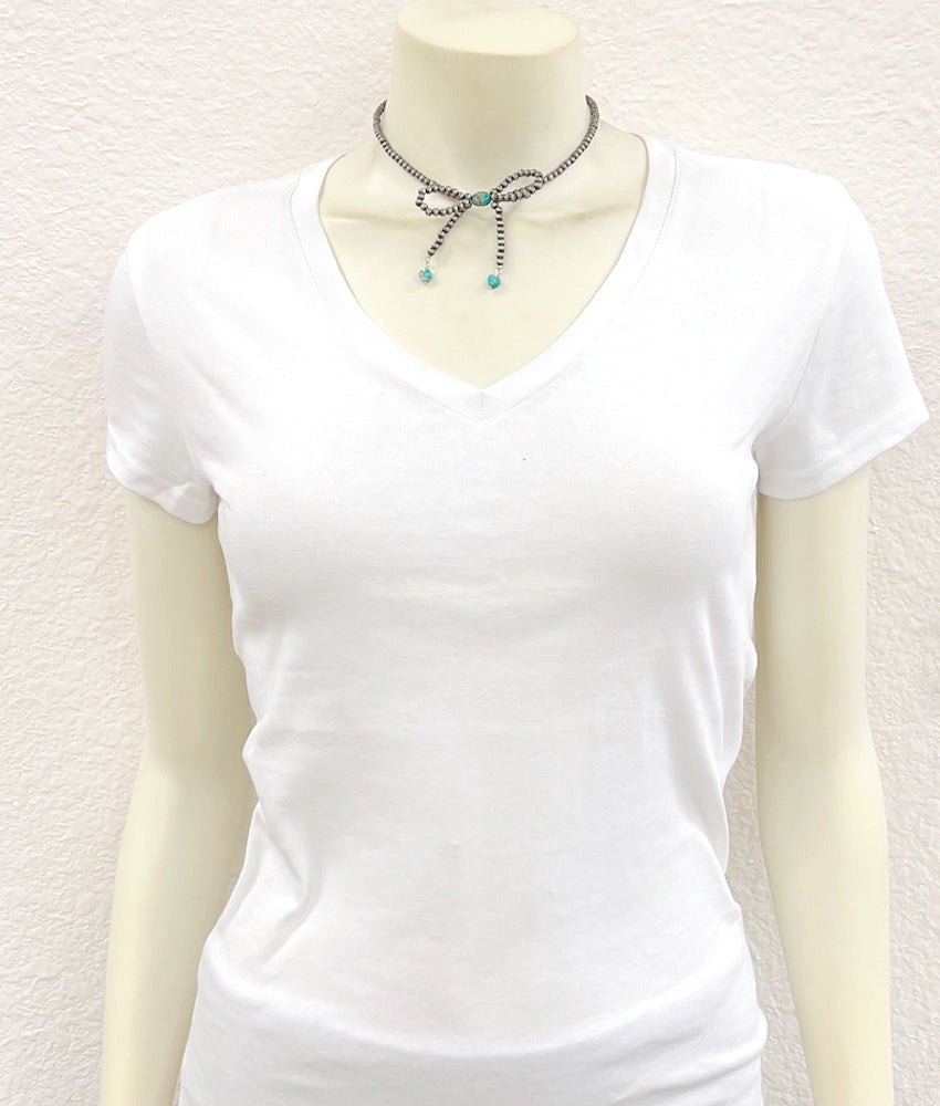 Bow Bead Necklace 15"