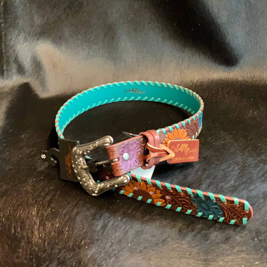 Multi-Color Floral Tooled Belt