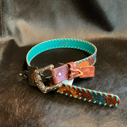 Multi-Color Floral Tooled Belt