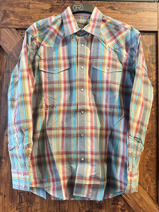 Roper Grey Plaid Snap Up