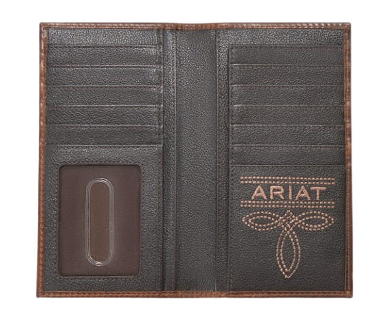 Ariat Mens Brown Leather Stitched Logo Rodeo Wallet