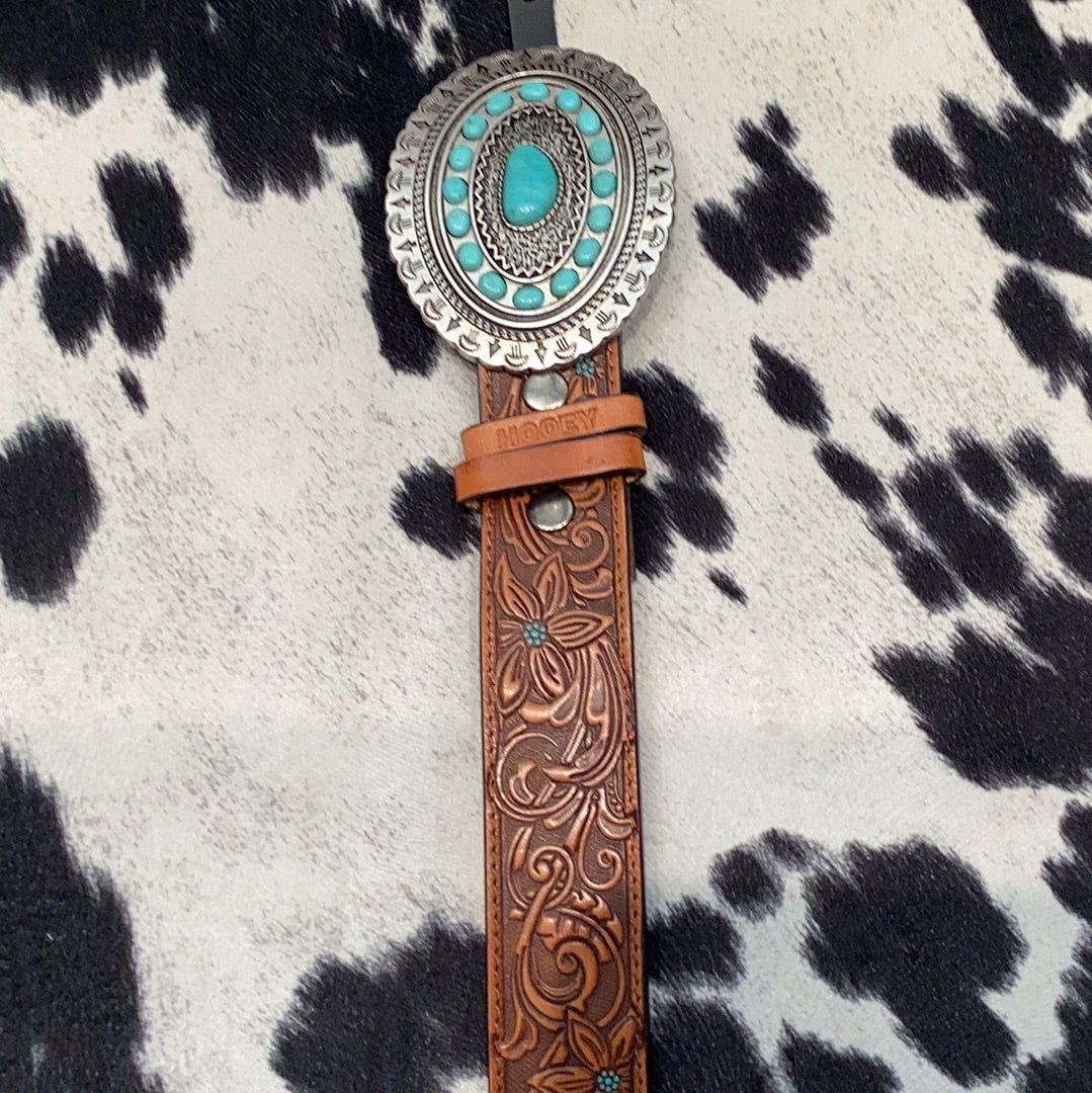 Tooled belt With Conch Buckle