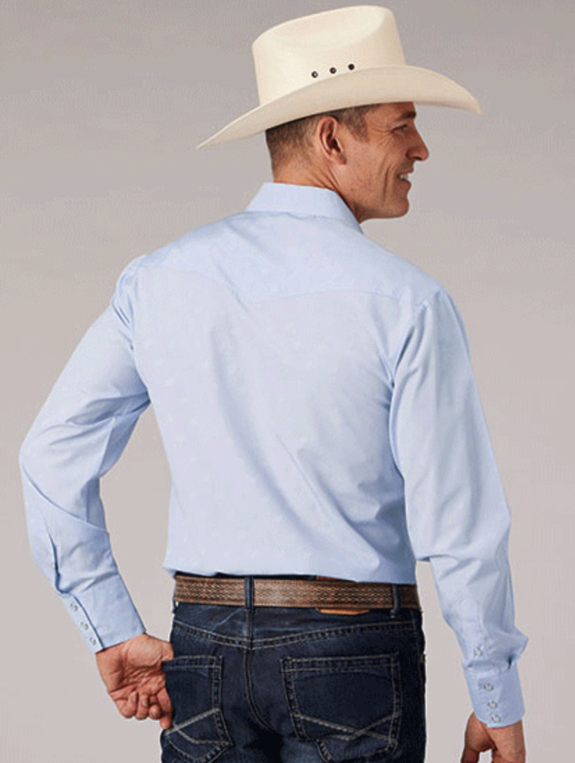Men’s Tone On Tone Light Blue Snap Up Shirt