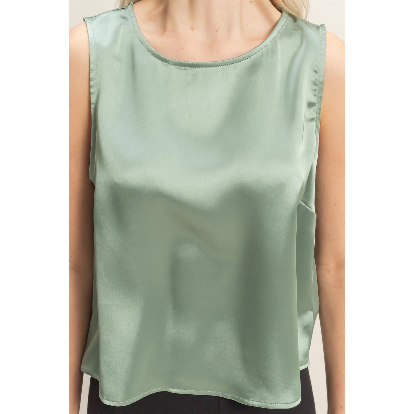 Sage Satin Keyhole Top