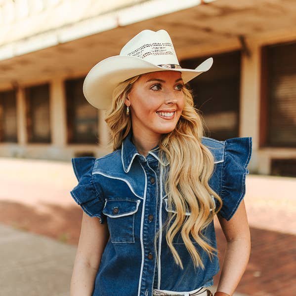 Denim Ruffle Top