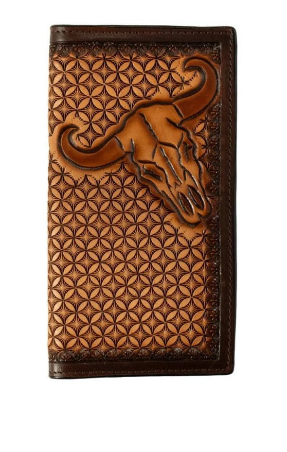 Rodeo Cow Skull Stained Edge Brown Wallet