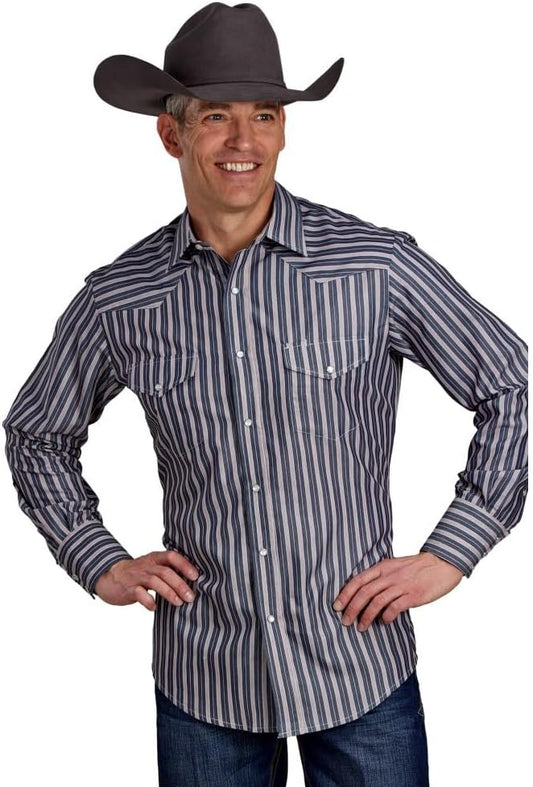 ROPER Western Shirt Mens L/S Stripe Dark Charcoal