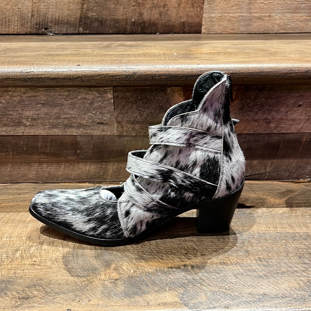 Buckle up cowhide booties agave sky