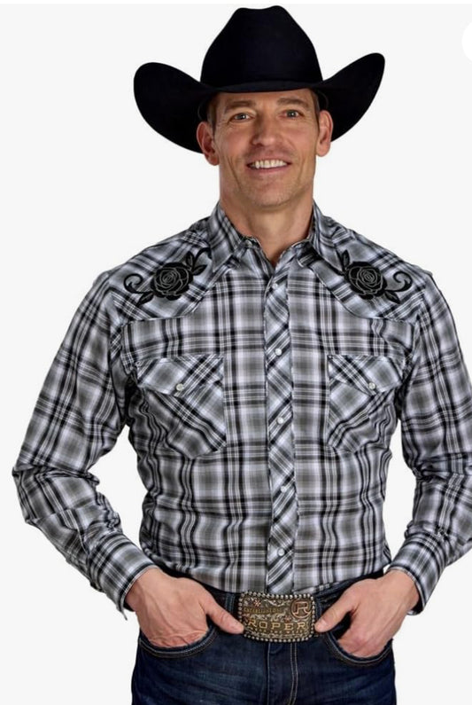 ROPER Western Shirt Mens Long Sleeve Plaid Gray