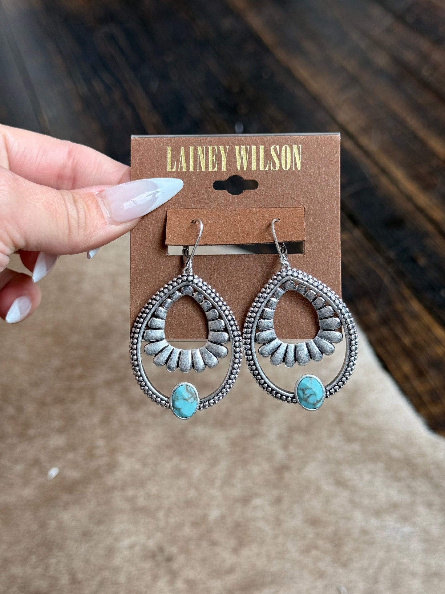 Lainey Wilson Silver Tone Turquoise Tone Open Drop Earrings