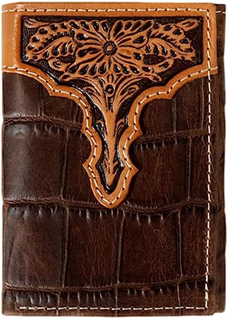Ariat Brown Croc Floral Trifold Wallet