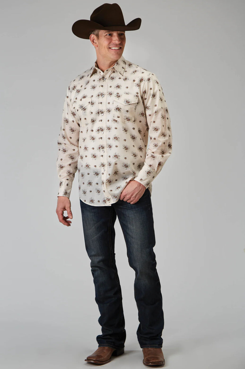 MENS LONG SLEEVE SNAP VINTAGE FLORAL WESTERN SHIRT