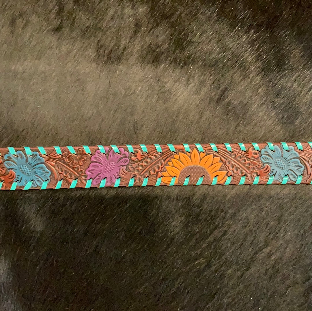 Multi-Color Floral Tooled Belt