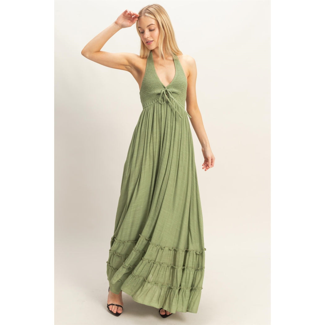 Halter Olive Maxi Dress