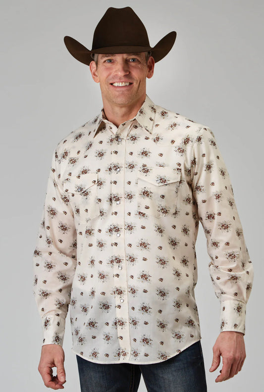 MENS LONG SLEEVE SNAP VINTAGE FLORAL WESTERN SHIRT
