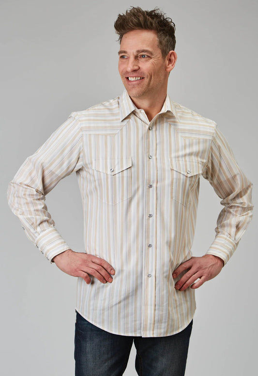MENS LONG SLEEVE SNAP NEUTRAL STRIPE WESTERN SHIRT