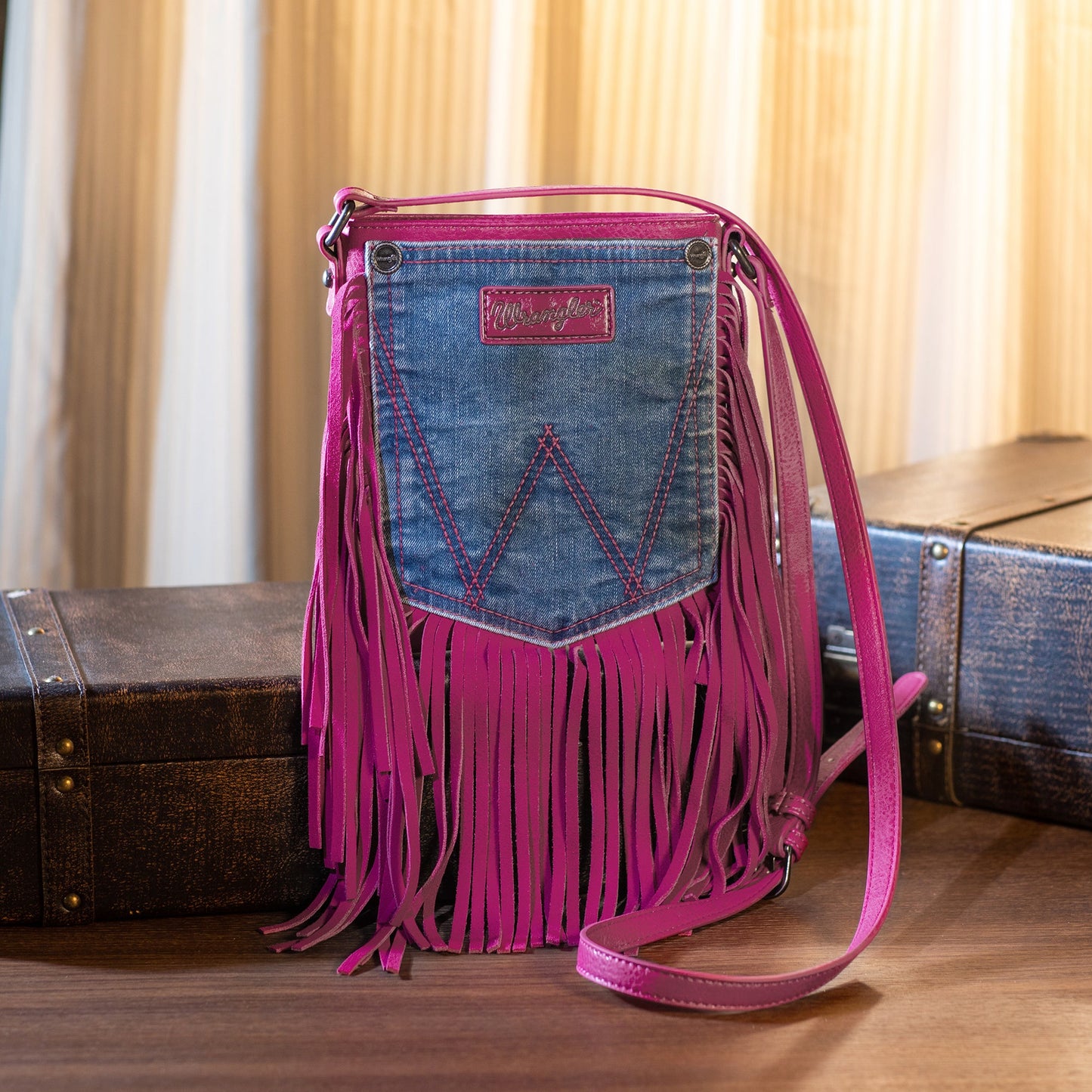 Wrangler Leather Fringe Jean Pocket Crossbody