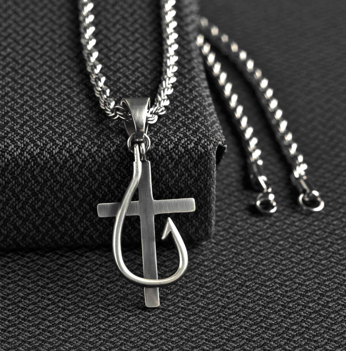 Twister Cross and Fish Hook Necklace