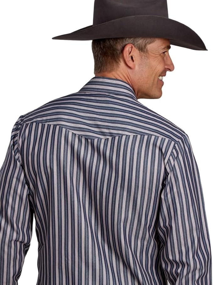 ROPER Western Shirt Mens L/S Stripe Dark Charcoal