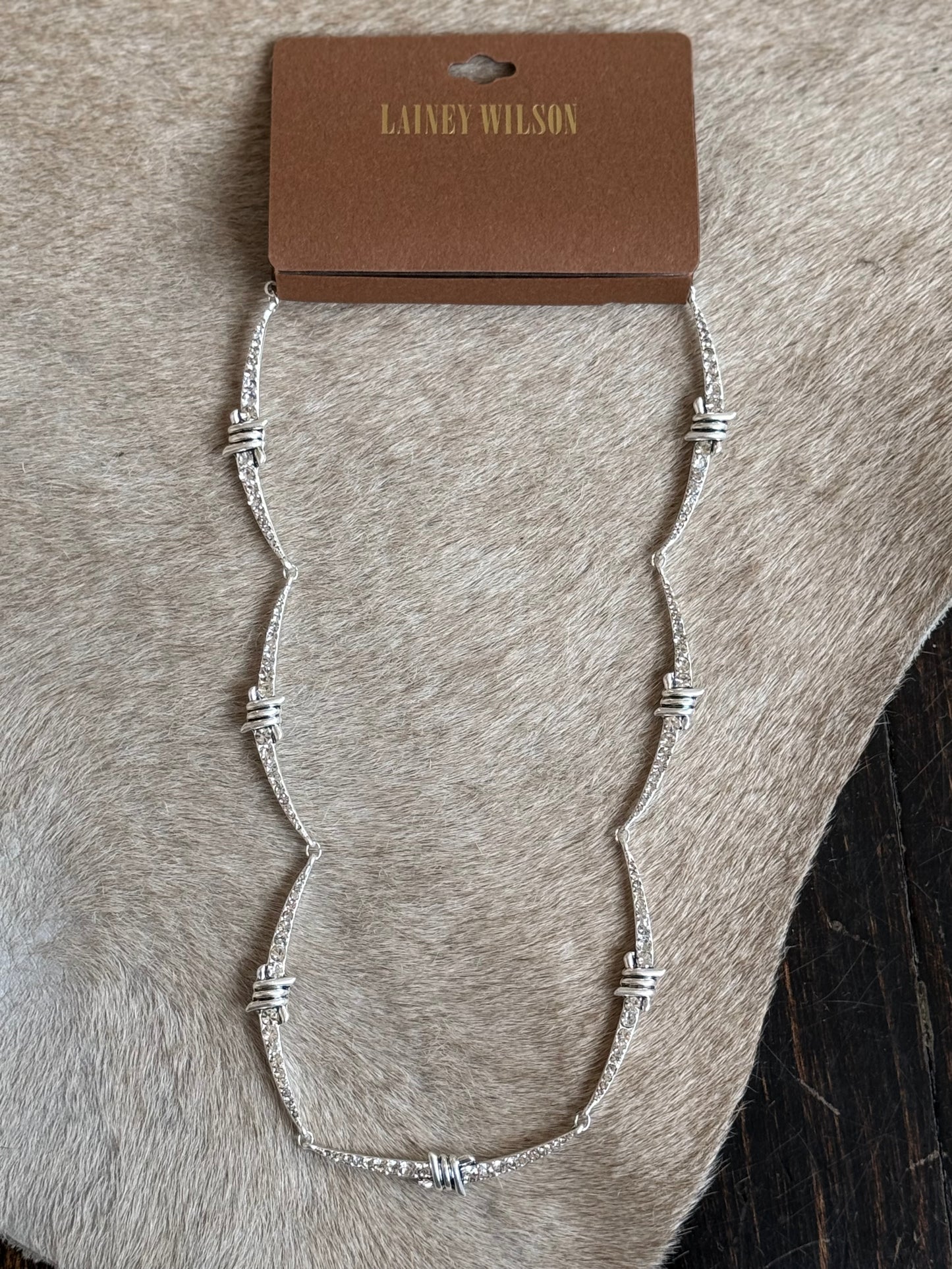 Lainey Wilson Silver Barbed Wire Rhinestone Necklace