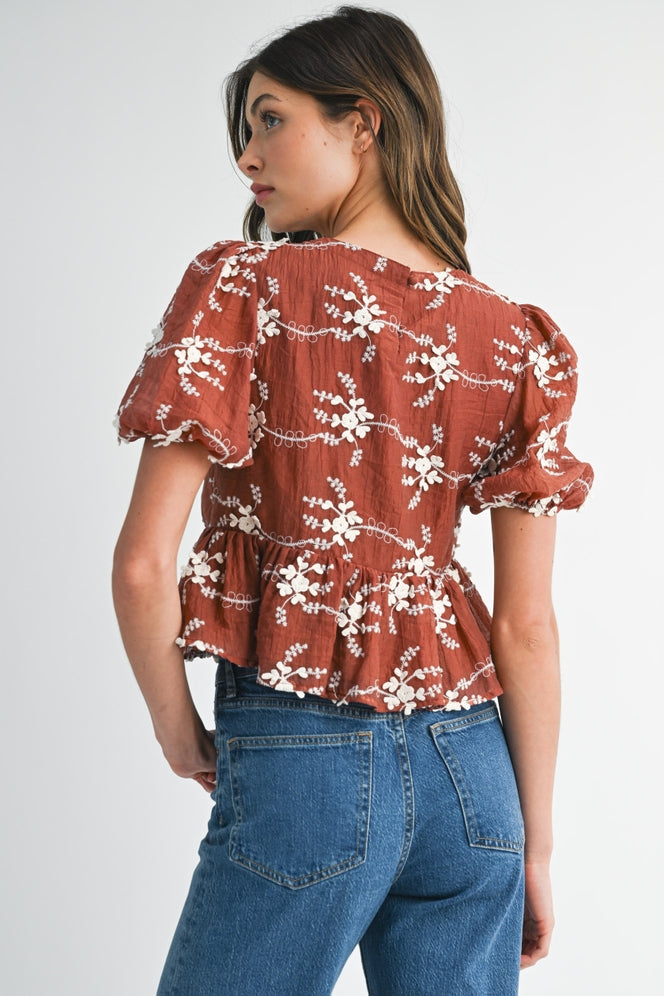 Floral Peplum Maroon