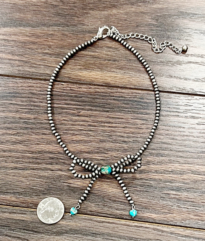 Bow Bead Necklace 15"