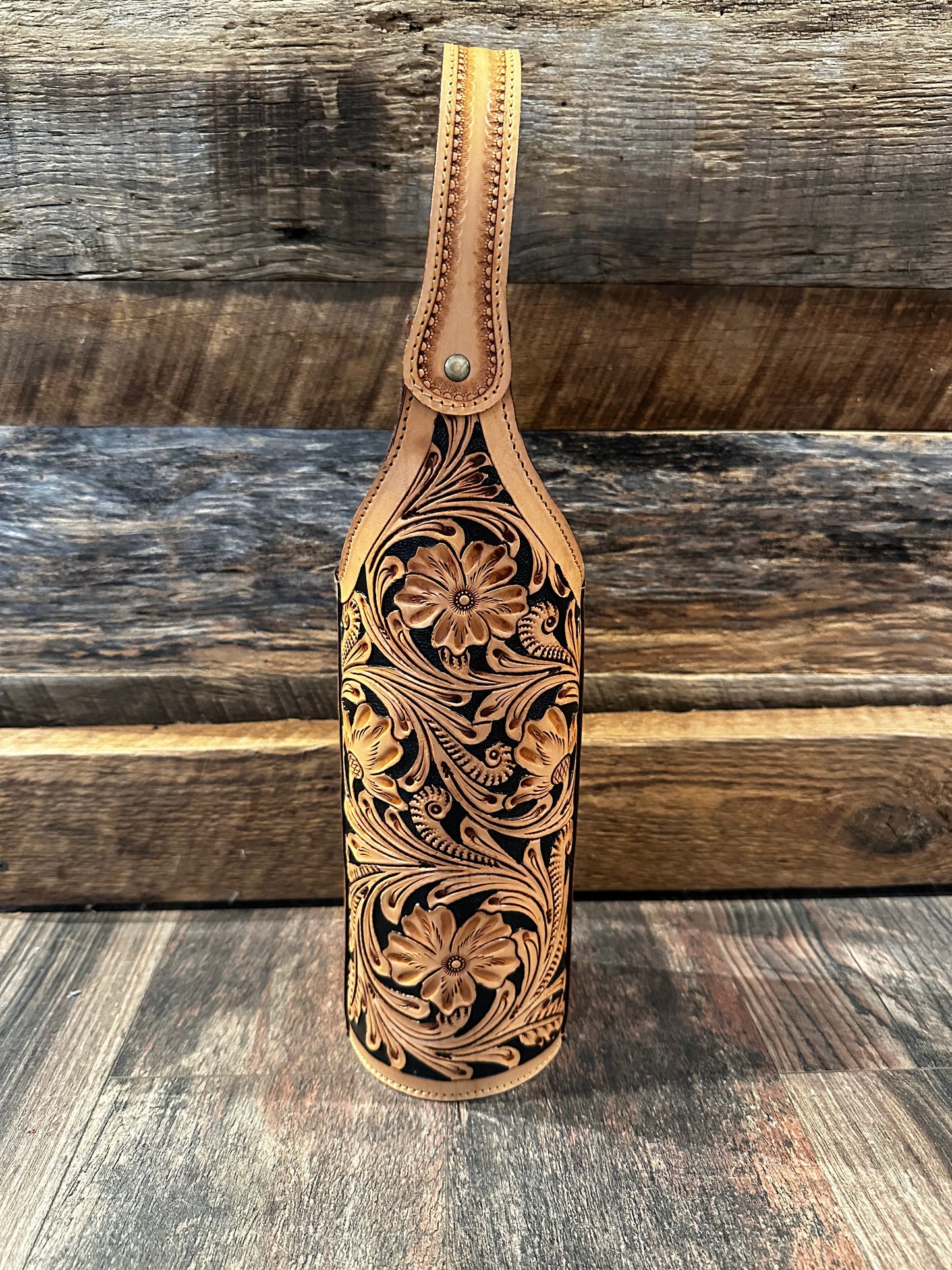 Tooled Black Inlay Wine Bottle Carrier
