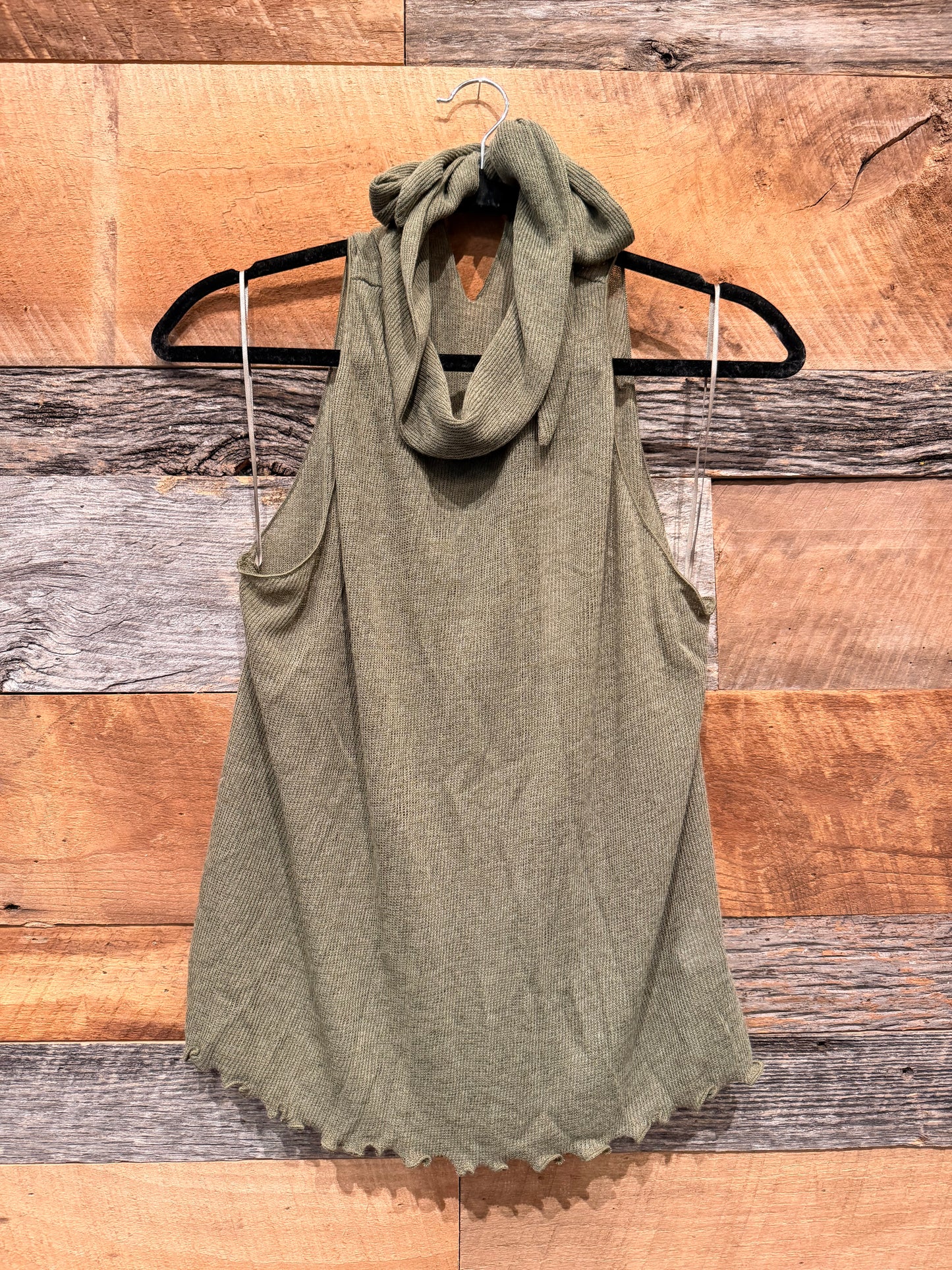 Olive high neck tie top